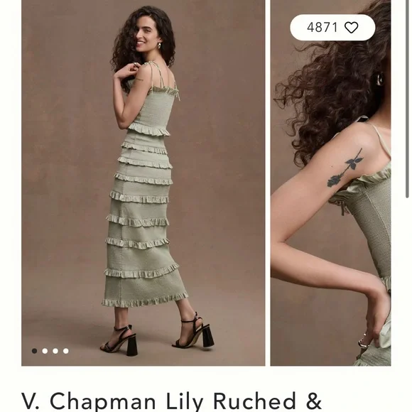 V. Chapman Lily Ruched & Ruffled Stretch Satin Midi Dress - Picture 2 of 5